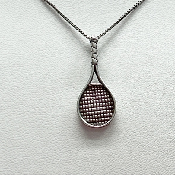 Vintage Signed Southwestern Sterling Silver Tennis Racquet Necklace - Picture 6 of 8